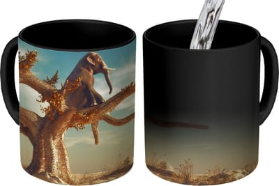 Magische Mok - Foto op Warmte Mokken - Koffiemok - Olifant - Boom - Natuur - Woestijn - Magic Mok - Beker - 350 ML - Theemok