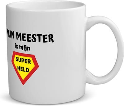 Akyol - mijn meester is mijn superheld koffiemok - theemok - Meester - super meester - verjaardag - cadeautje voor meester - meester artikelen - kado - geschenk - collega's - 350 ML inhoud