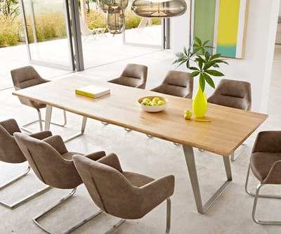 Eetkamertafel Edge eiken natuur 260x100x2,5-3 roestvrij staal schuin Live-Edge