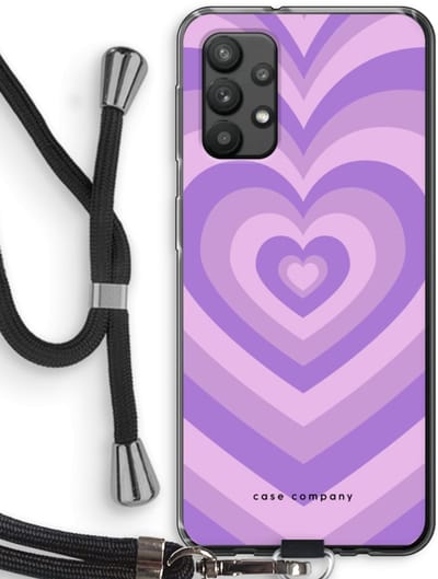 Case Company® - Hoesje met koord geschikt voor Samsung Galaxy A32 4G hoesje met Koord - Hart Paars - Telefoonhoesje met Zwart Koord - Bescherming aan alle Kanten en Over de Schermrand