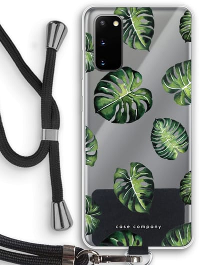 Case Company® - Hoesje met koord geschikt voor Samsung Galaxy S20 hoesje met Koord - Tropische bladeren - Telefoonhoesje met Zwart Koord - Bescherming aan alle Kanten en Over de Schermrand