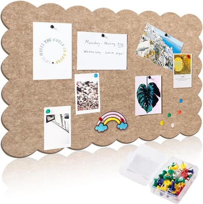 Prikbord, 60 x 40 cm, vilten prikbord, golfrand, opvouwbaar, decoratief prikbord, zonder boren, met punaises, fotobord, memobord, visiebord voor muren, kantoor, keuken, school, thuis