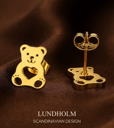 Lundholm Oorknopjes Beer - Premium Stainless Steel Gold Plated - Goud kleurige Oorbelletjes - Luxe Geschenkverpakking