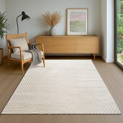 the carpet Everest – vloerkleed met moderne korte pool, hoog-laag effect, 3D-effect, hoge pooldichtheid en aangenaam zacht, spiraalpatroon, crème, 120 x 170 cm