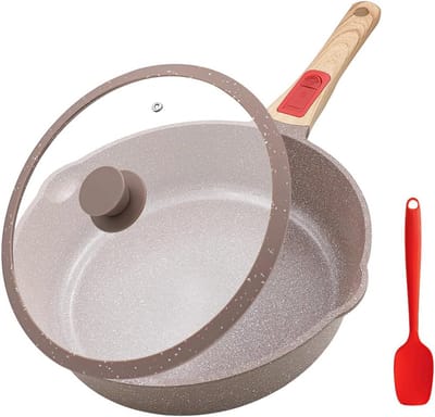 Keramische Braadpan 24 cm met Deksel en Afneembare Handgreep - Antiaanbaklaag en Geschikt voor Alle Warmtebronnen