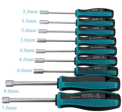 Dailygoods- Moersleutelset 9-delig - Ergonomisch Handvat - Hoogwaardige Chroom Vanadium Staal - Socket Maten 3-8mm - Corrosiebestendig - Geschikt voor DIY en Auto Reparaties - Steeksleutel