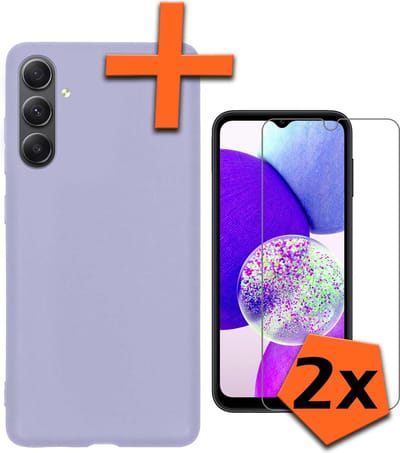 Hoes - Met 2x Screenprotector - Geschikt voor Samsung Galaxy A14 - Sterk & Shockproof - Back Cover - Siliconen Case - Telefoon Hoes - Lila