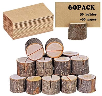 Rustieke Plakkaarthouder van Echt Hout met Houten Schors - Perfect voor Bruiloften en Feesten (30 stuks + Kraftpapier)