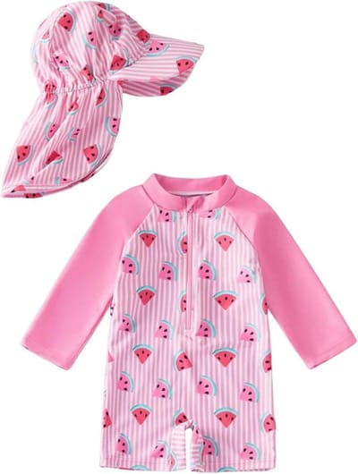 JiAmy Baby UV Clothing Swimsuit Girls Toddlers Protection One Piece Swimsuit Swimwear Swimwear Protective Clothing with Sun Hat 3-24 Months