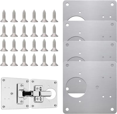 Hinge Reparatieplaat Set van 4 Stuks, RVS Scharnier Reparatiebeugels voor Kastdeuren met 24 Schroeven voor Meubelherstel, Keuken en Kasten
