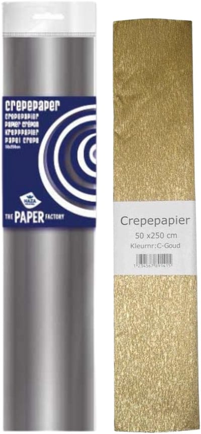 2x Crepe papier gekleurd goud/zilver pakket 250 x 50 cm - Knutselen met papier - Knutselspullen