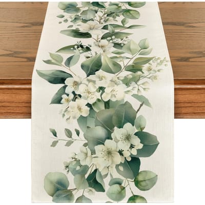 Zomer Camelia Bloemen Linnen Tafel Runner Lente Bloemen Bladeren Commode Sjaal Tafel Decoratie Vakantie Bruiloft Feest Eetkamer Decor 150x33cm beige
