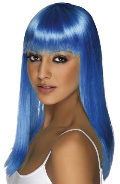 Smiffys Glamour pruik stijl lang haar - neon blauw - dames - carnaval verkleed pruiken - carnaval