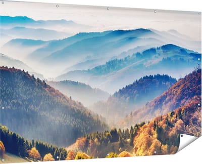 Gards Tuinposter Heuvel Landschap van het Zwarte Wout Bos - 180x120 cm - Tuindoek - Tuindecoratie - Wanddecoratie buiten - Tuinschilderij