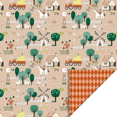 Het Inpakhuis - Inpakpapier - Cadeaupapier - Kadopapier - Farm Beige / Harlequin Cognac - HOP - 70cm x 3m - Rol inpakpapier - Kinderboerderij - Boerderij - Dieren