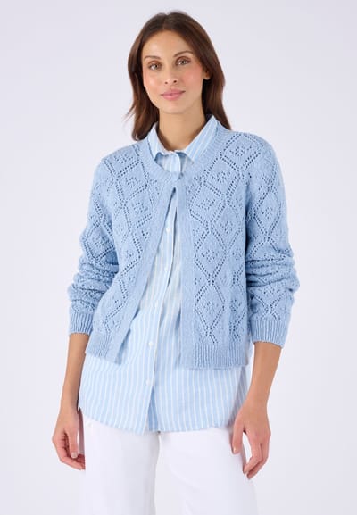 Damart - Cardigan vest opengewerkt lintgaren - Dames - Blauw - S