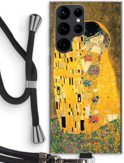 Case Company® - Hoesje met koord geschikt voor Samsung Galaxy S22 Ultra hoesje met Koord - Der Kuss - Telefoonhoesje met Zwart Koord - Bescherming aan alle Kanten en Over de Schermrand