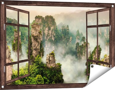 Gards Tuinposter Doorkijk Zhangjiajie Klif Bergen in China - 90x60 cm - Tuindoek - Tuindecoratie - Wanddecoratie buiten - Tuinschilderij
