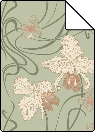 Proefstaal ESTAhome behang vintage bloemen in art nouveau stijl vergrijsd groen en terracotta - 26.5 x 21 cm - 139667-S