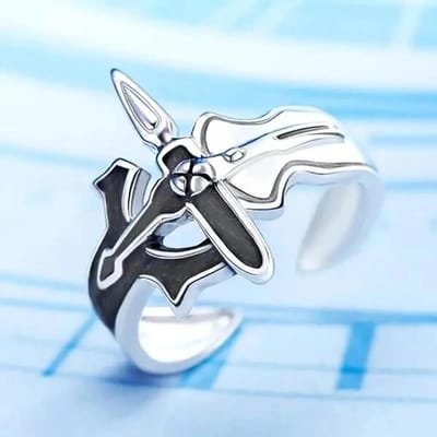 Cartoon Anime Perifeer Asuna Kirito Gepersonaliseerde Kruisring Mode Eenvoudig Retro Koppel Creatief Populaire Ring Cadeau Accessoires Resizable white