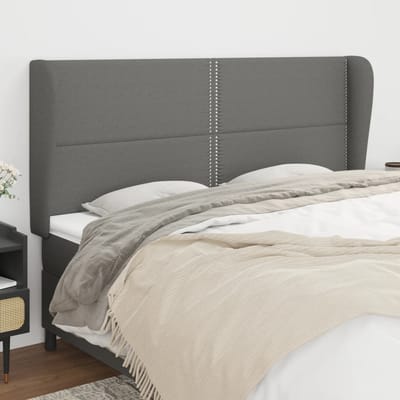 vidaXL - Hoofdbord - met - randen - 203x23x118/128 - cm - stof - donkergrijs