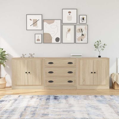 vidaXL - Dressoirs - 3 - st - bewerkt - hout - sonoma - eiken