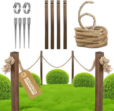 BOGATECO houten hek met jute touw | Zeilhek 6 m | 13 verschillende lengtes | Inclusief montagekit