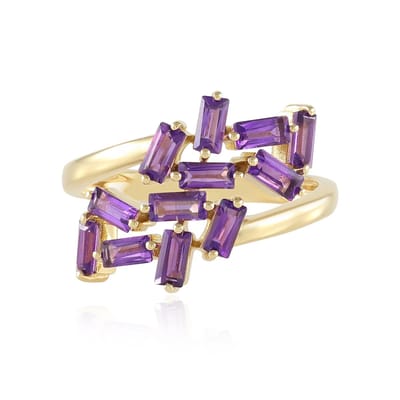 Cavill - Zilveren Ring Verguld - 12 Braziliaanse Amethisten 1 404 ct - 925 Sterling Zilver - Moderne Baguette Slijpsel Sieraad