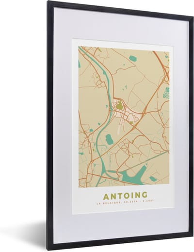 Fotolijst incl. Poster - Stadskaart - Kaart - Plattegrond - Vintage - Antoing - 40x60 cm - Posterlijst