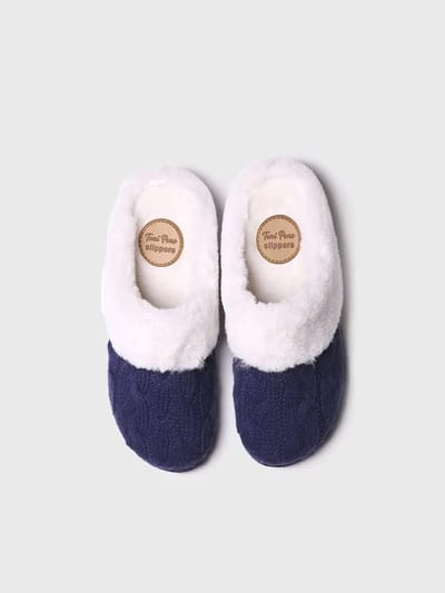 Damesslippers van gevlochten stof en synthetisch bont | DELI-SC