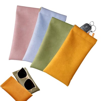 Pu Leer Brillenkoker - 4 Stuks - Automatische Sluiting - Slank Met Drukknoopsluiting - Bril Etui - Bril Hoesje - Brillendoos - Zonnebrilhouder - Brillenkoker - Zonnebrillenkoker - Spectacle Case - Draagbare Brillenetui - Roze, Oranje, Groen,Blauw