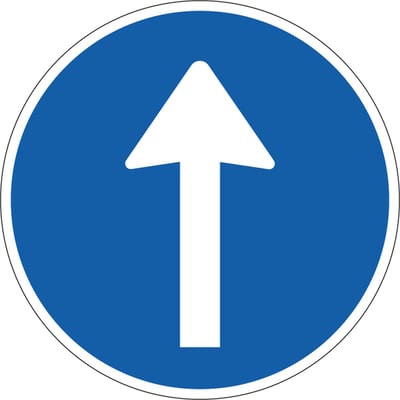 Verplichte rijrichting vloersticker, sterke zelfklevende folie Ø 600 mm