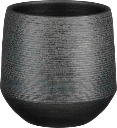 Mica Decorations Plantenpot/bloempot - terracotta - zwart - relief patroon - D19 x H18