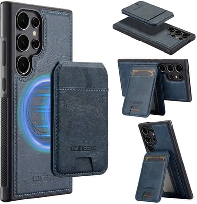 LC.IMEEKE Hoesje - Geschikt voor Samsung Galaxy S25 Ultra Hoesje - LC.IMEEKE L3 - Leather Back Cover met Pasjeshouder - MagSafe Compatible - Blauw