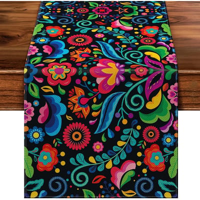 Mexicaanse Dag van de Doden Linnen Tafel Runner Feest Tafel Decoratie Herbruikbare Keuken Eettafel Runner Dia De Los Muertos Huisdecoratie 150x33cm blue