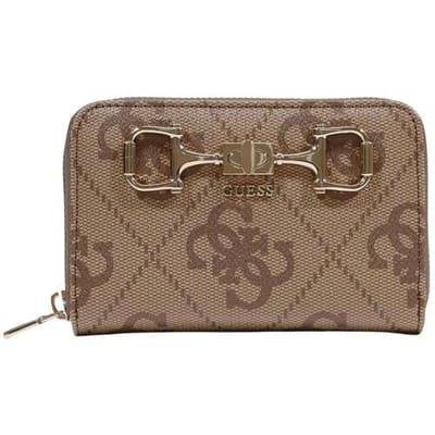 Guess Janie Logo SLG Medium Zip Around Dames Portemonnee - Latte Logo - PU - One Size