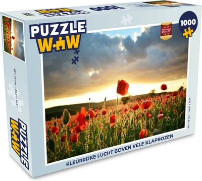 Puzzel Kleurrijke lucht boven vele Klaprozen - Legpuzzel - Puzzel 1000 stukjes volwassenen