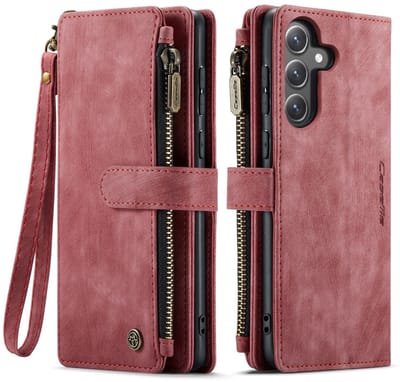 CaseMe C30 Hoesje Geschikt voor Samsung Galaxy S25 FE | Wallet Zipper Book Case met Pasjeshouder | Beschermhoes met Portemonnee | Rood