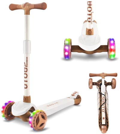 Suotu Kinderstep - Step - 3 Lichtgevende Wielen - EXTRA BREEDE WIELEN - Step 3+ Jaar tot 50kg - Speelgoed Jongens/Meisjes - Bruin