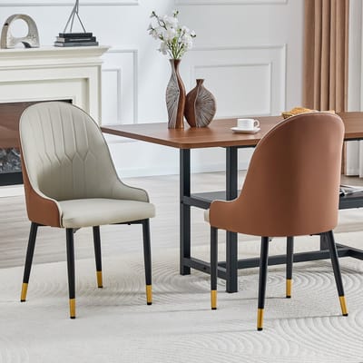 Eetkamerstoel - 2-delige set - PU stoel modern luxe - keuken café commerciële ruimte - PU + metaal - warmgrijs / bruin