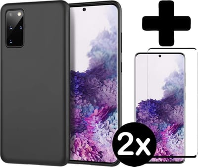 Hoesje - Met 2x Screenprotector - Geschikt voor Samsung Galaxy S20 Plus - Sterk & Shockproof - Telefoon Hoes - Back Cover - Siliconen Case - Telefoonhoes - Zwart