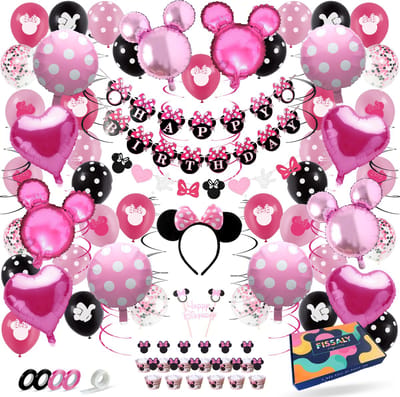Fissaly Minnie Thema Verjaardag Versiering – Ballonnen & Slingers Feest Decoratie – Kinderfeestje