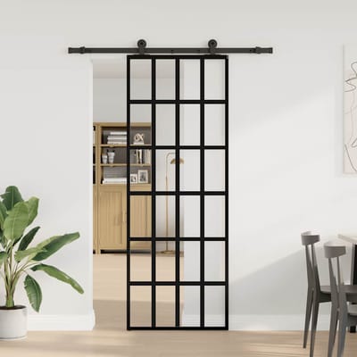vidaXL - Schuifdeur - met - beslag - 76x205 - cm - ESG-glas - en - aluminium
