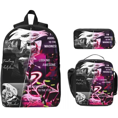 3-delige Hazbins Hotels Rugzakset voor Meisjes Jongens Pennenbakjes Boekentassen Sets met Lunchbox Voor Schoolleerlingen Rugzak gray