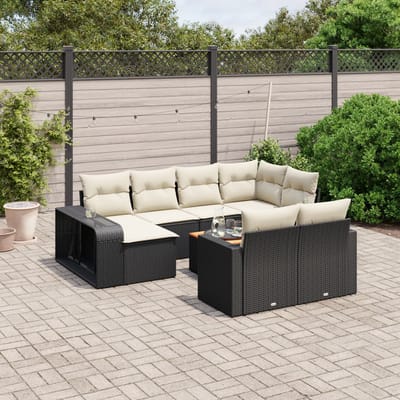 vidaXL - 11-delige - Loungeset - met - kussens - poly - rattan - zwart