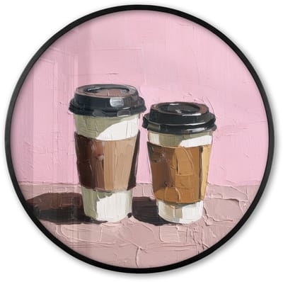 Poster in lijst Rond - Fotolijst 60x60 cm - Posters - Koffiebekers - Deksel - Verf - Textuur - Ronde posterlijst zwart - Decoratie - Wanddecoratie woonkamer - Muurdecoratie slaapkamer