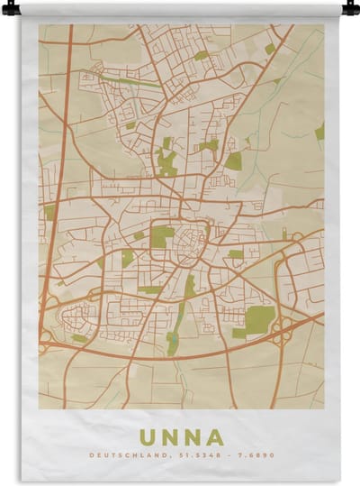 Wandkleed - Wanddoek - Unna - Vintage - Kaart - Stadskaart - Plattegrond - 120x180 cm - Wandtapijt