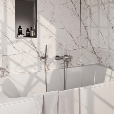 Brauer Brushed Edition opbouw baddouche thermostaatkraan SET 03 met wandhouder en staaf handdouche en doucheslang RVS geborsteld PVD