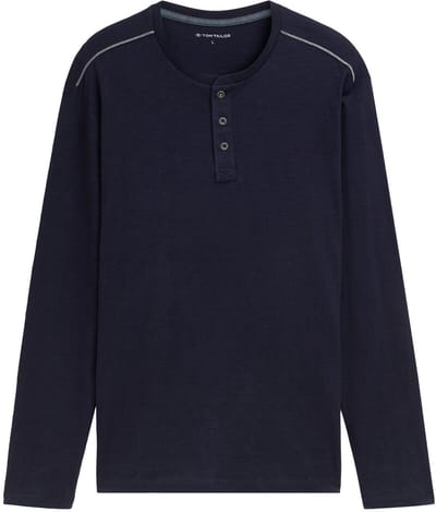 Tom Tailor - Henley-shirt met lange mouwen van katoen - Maat XXL - Knitted Navy