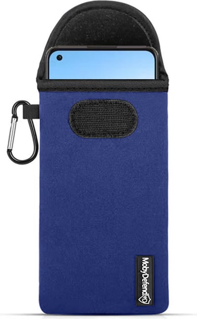 MobyDefend Hoesje - Geschikt voor Oppo Reno 8 - Neopreen Pouch Met Karabijnhaak - Insteek - Riemlus - Blauw
